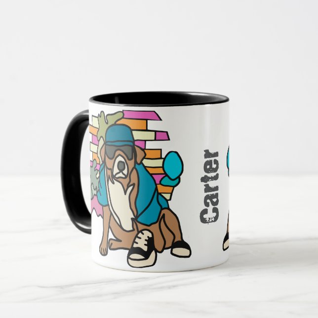 Caneca Rua Retro Cachorro, Boné e tênis | Engraçado (Frente Esquerda)
