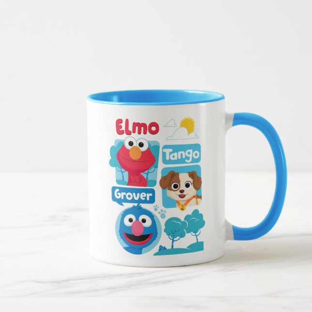 Caneca Rua Sésamo | Gráfico do Parque Elmo, Tango e Grove (Direita)