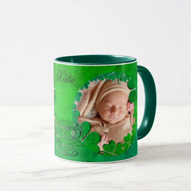 Caneca Rua, Shamrock do Patrick +Photo Mug (Frente Esquerda)