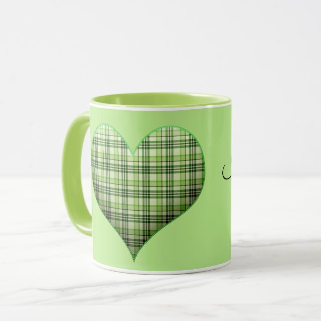 Caneca Rua verde-xadrez Patrick I love Irish (Frente Esquerda)