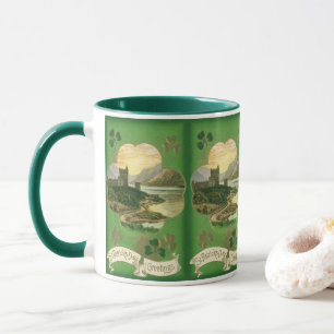 Caneca Ruas Vintage. Patricks Day Saudações Shamrock Cast