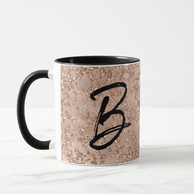Caneca Rubor Dourado Rosa Brilho Crepitação Monogramado (Esquerda)