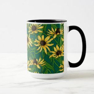 Caneca Rudbekia amarela em verde escuro
