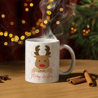 Caneca Rudolpho o Rena de Nariz Vermelho com Cabo Vermelh