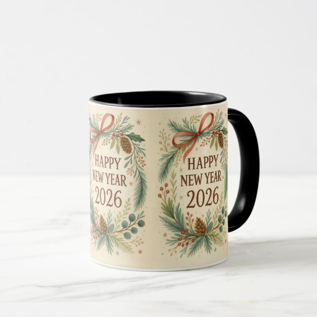 Caneca rustic happy new year 2026 coffee mug (Frente Esquerda)