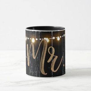 Caneca Rustic Madeira Escura & Luzes de Corda Dourada Noi