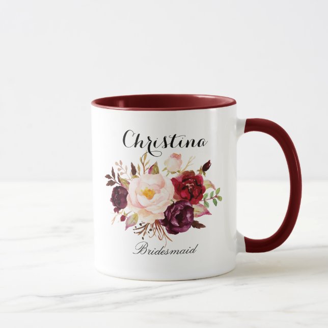 Caneca Rustic Watercolor Floral Bridesmaid (Direita)