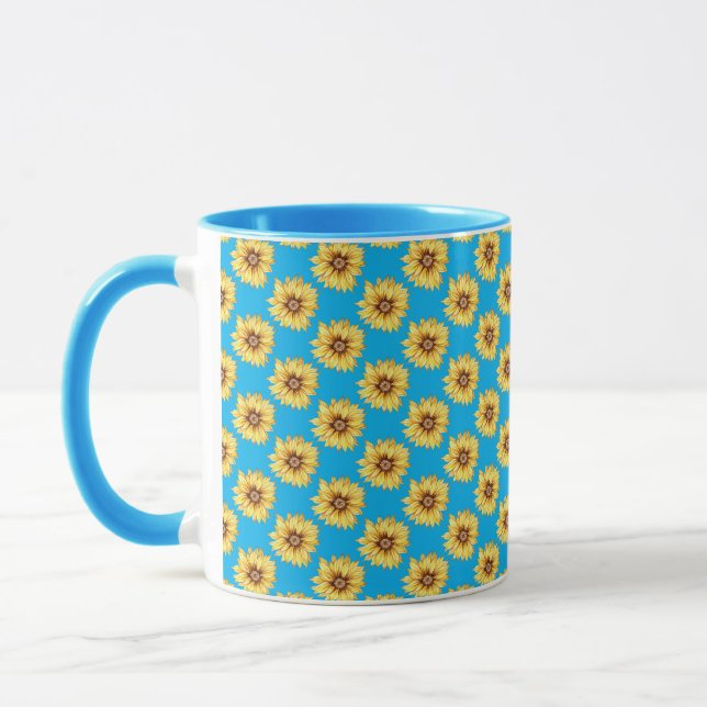 Caneca Rustic Watercolor Sunflower Patterno Floral (Esquerda)