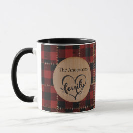 Caneca Rustic Wood Red Buffalo Plaid Family Christmas