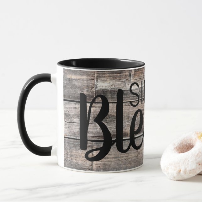 Caneca rústico de madeira SIMPLEMENTE ABENÇOADO | (Com Donut)