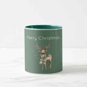 Caneca Rústico Marrom Creme Verde Veado