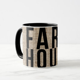 Caneca Saco de aniagem rústico com letras pretas FARMHOUS