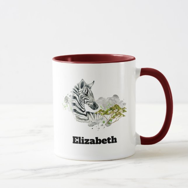 Caneca Safari Zebra Selvagem Animais Exóticos Em Aquarela (Direita)