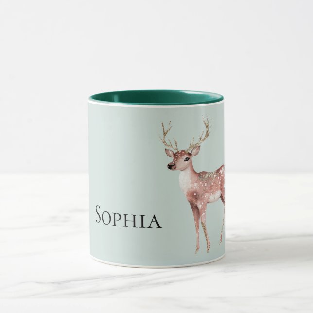 Caneca Sage Green Christmas Deer Personalizado (Centro)