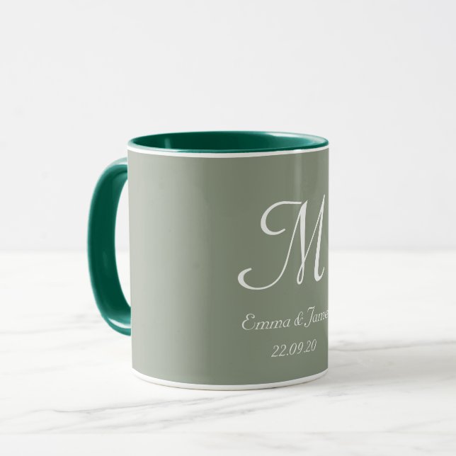 Caneca Sage Green & White Elegant Monogram Initial Name  (Frente Esquerda)