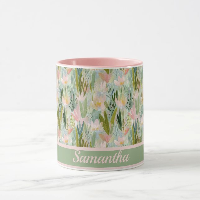 Caneca Sage Verde Floral Personalizado Caprichoso  (Centro)