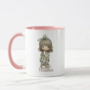 Caneca Sage Verde Preto Menina Cottagecore Personalizado