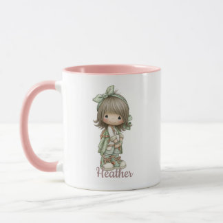 Caneca Sage Verde Preto Menina Cottagecore Personalizado