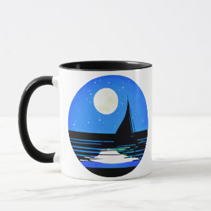 Caneca Sailboat Silhouette contra o céu noturno