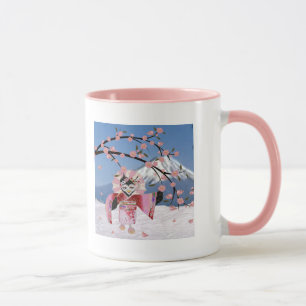 Caneca Sakura Geisha Bird no Snow Cherry Blossoms