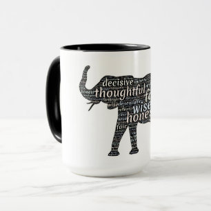 Caneca Sal preto e branco, elefante, muitas mensagens