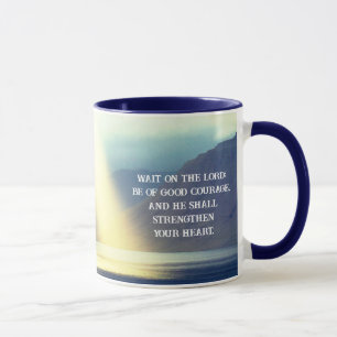 Caneca Salm 27:14 Espere no oceano Verso da Bíblia LORD