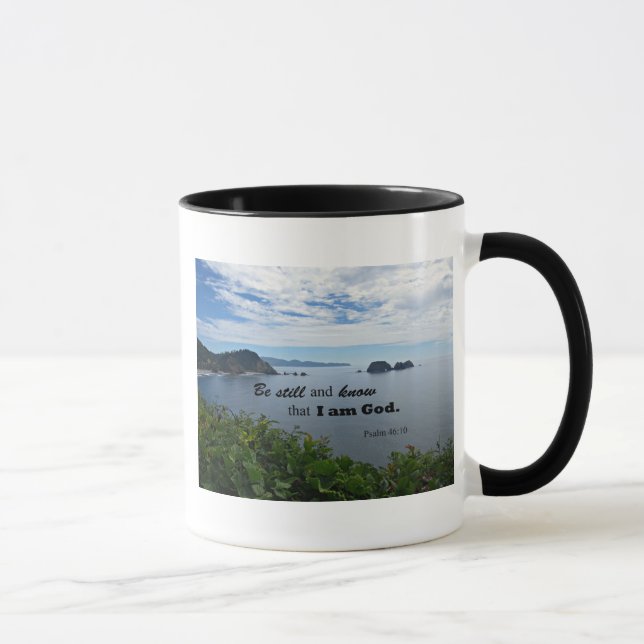 Caneca Salm 46:10 Fique quieto e saiba que eu sou Deus (Direita)