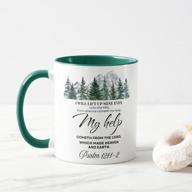 Caneca Salmo 121:1-2 Eu levanto meus olhos Montanha (Com Donut)