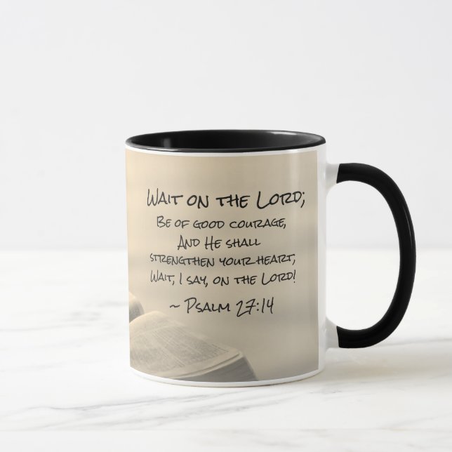 Caneca Salmo 27:14, espere o Senhor, Bíblia Verse (Direita)