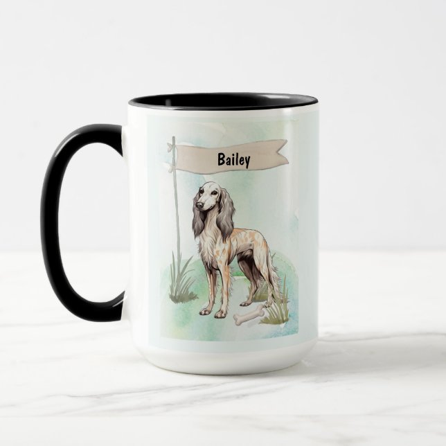 Caneca Saluki Aquarela Cachorro Personalizado (Esquerda)