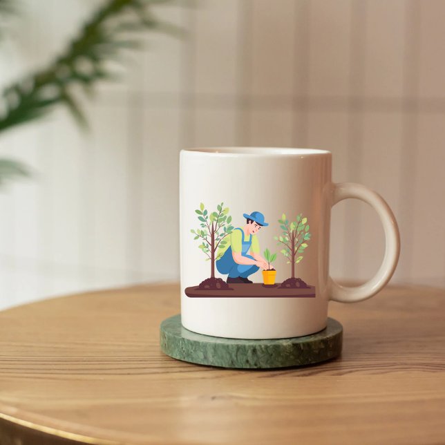Caneca Salve a Terra, Homem Plantando uma Árvore em Estil (Criador carregado)