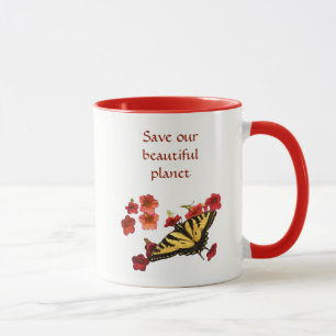 Caneca Salve nosso planeta Borboleta Amarela Flores Verme