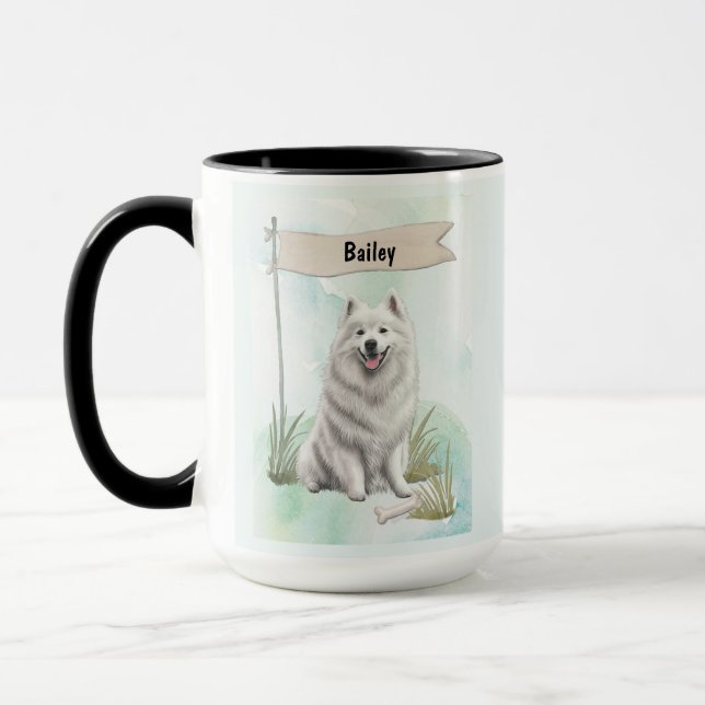 Caneca Samoyed Watercolor Personalized Dog (Esquerda)