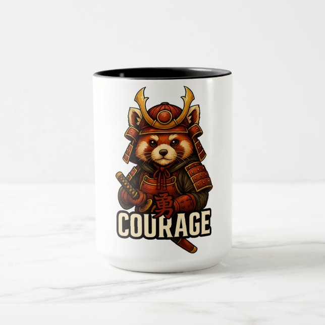 Caneca Samurai Panda Vermelho com a palavra Coragem (Centro)