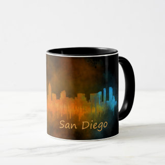 Caneca San Diego California City Skyline Watercolor v04