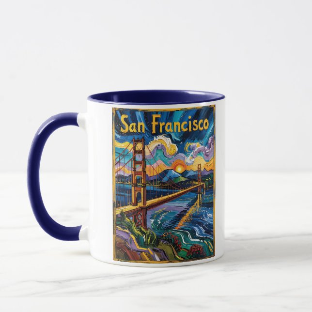 Caneca San Francisco Golden Gate Van Gogh Colorful Travel (Esquerda)