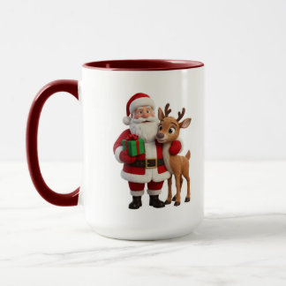 Caneca Santa Claus and Rudolph Cartoon