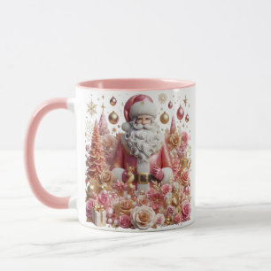 Caneca Santa Claus, cor-de-rosa, café floral de Natal