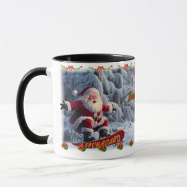 Caneca Santa Claus on a Snowboard on a Ceramic Coffee