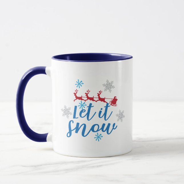 Caneca Santa Claus Reindeer Sleigh Snowflakes Gift (Esquerda)