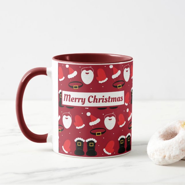 Caneca Santa Hat Beard Boots Feliz Feriado de Natal (Com Donut)