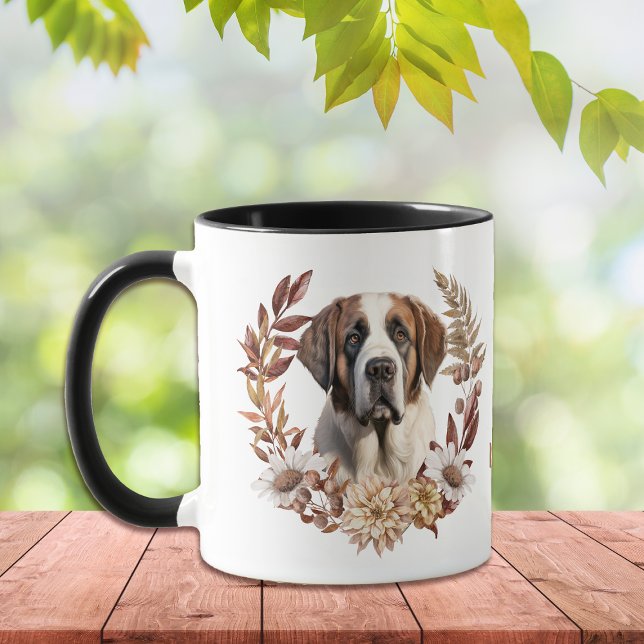 Caneca Santo Bernard Dog Autumn Wreath (Criador carregado)
