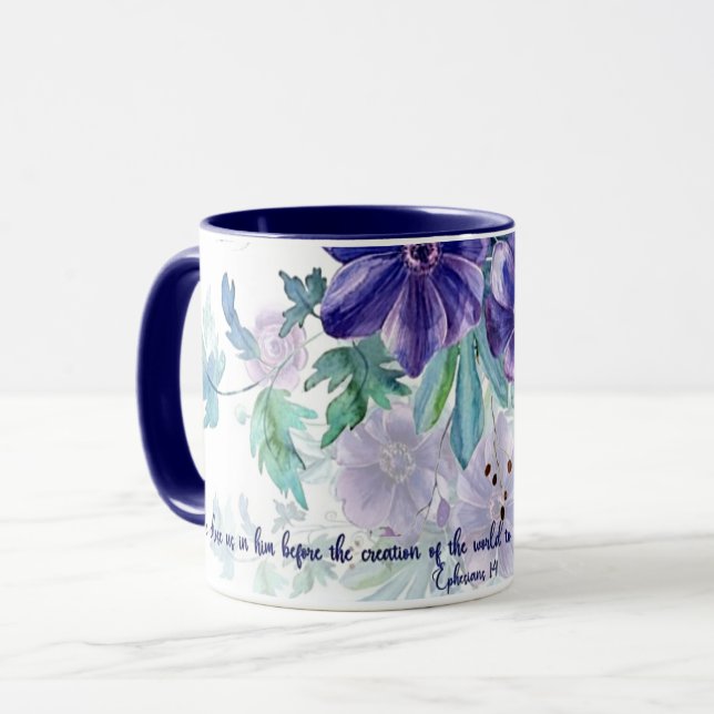 Caneca Santo e irrepreensível, floral de aquarela roxa (Frente Esquerda)