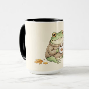 Caneca Sapo Aconchegante de Outono Kawaii Café com Temper