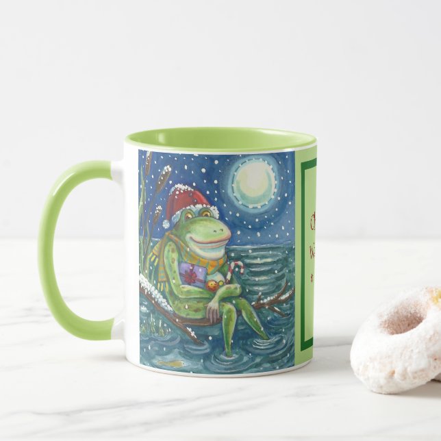 CANECA SAPO EM UM REGISTRO, CARREGANDO CHRISTMAS BULLFROG (Com Donut)