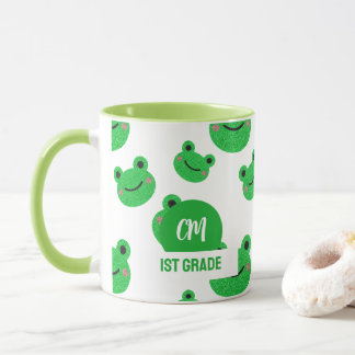 Caneca Sapo Feliz Face Padrão Escola de Monograma Verde