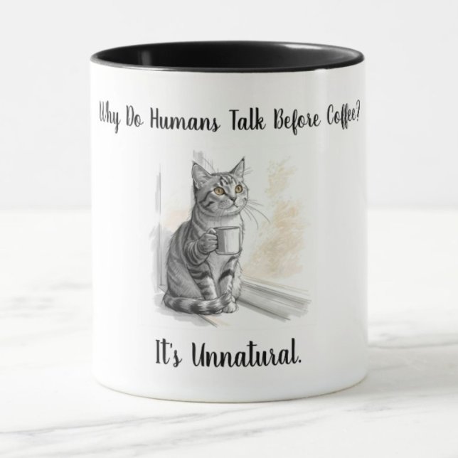Caneca Sarcastic Cat: Why Do Humans Talk Before Coffee (Criador carregado)