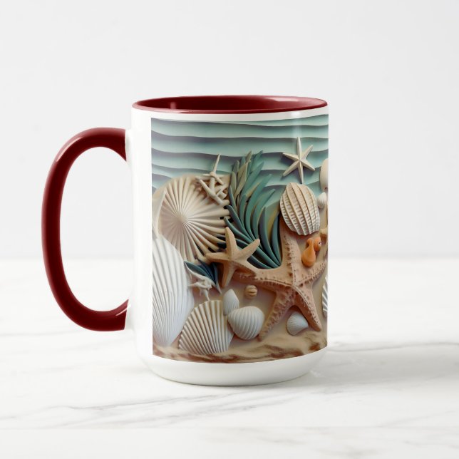 Caneca Sashells Beach 3D Mug - Sip the Ocean Breeze (Esquerda)