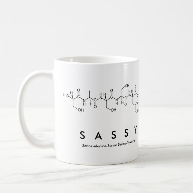 Caneca Sassy do nome do peptide (Esquerda)