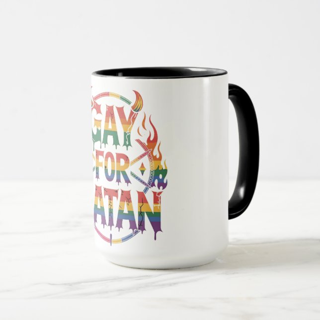 Caneca Satã de granizo Arco-Íris Baphomet Diabo Goat LGBT (Frente Esquerda)